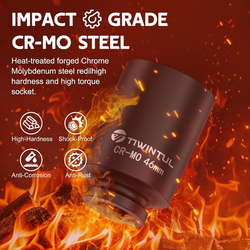 TIWINTUL 3/4 Inch Drive Deep Impact Socket 46mm, 6-Point Design, Heat-Treated Chrome Molybdenum Alloy Steel, Spindle Axle Nut Socket for Auto Repair, Easy Removal - Image 5